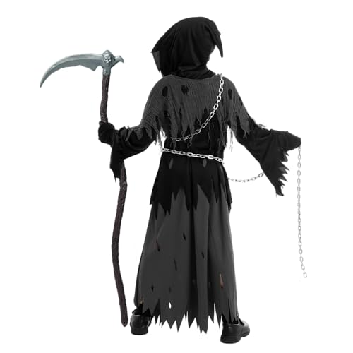 Spooktacular Creations Glowing Eyes Grim Reaper Costume for Kids, Halloween Costume for Boys, Halloween, Dress-up Party