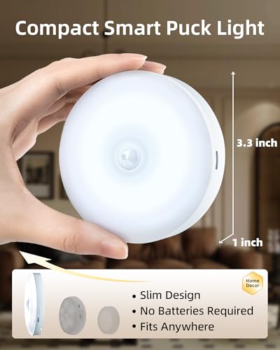Ezvalo 6-pack Under Cabinet Lighting, Rechargeable Motion Sensor Puck LED Light for Kitchen, Home... Secondary image