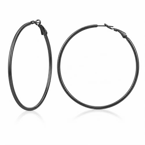 TIZU Big Hoop Earrings for Women Stainless Steel Hypoallergenic 14K Gold/Rose Gold/Black/Silver Hoop Earrings, 40mm/50mm/60mm/70mm Hoops Earrings Main image