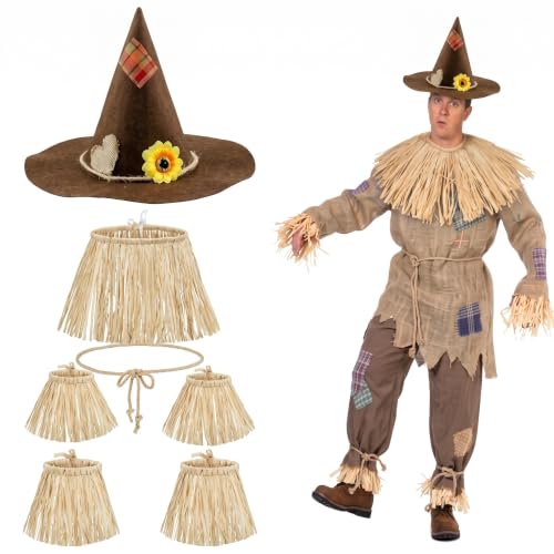 Geyoga 7 Pcs Scarecrow Costume Set Scarecrow Hat and Straw Kit