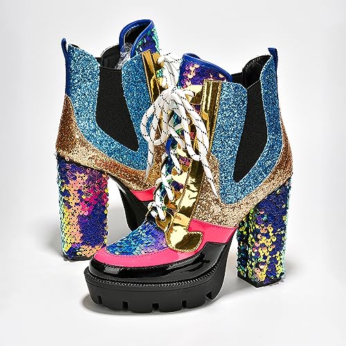 Women's Rhinestone Cowboy Booties - Western Ankle Boots with Pointed Toe, Block Heel & Lace-Up Design for Casual Dress or Party | Stylish Comfortable Short Booties (Nell)