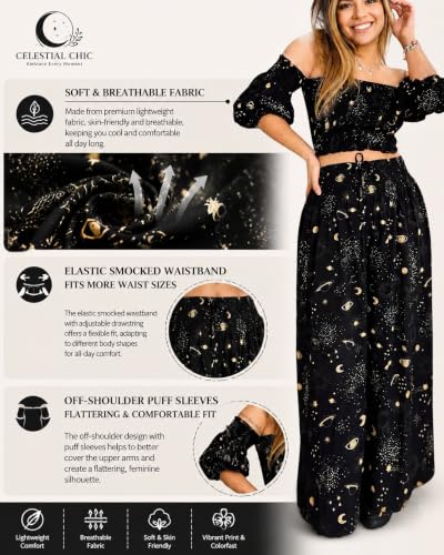 Womens Celestial Clothing Witchy Whimsigoth Outfits Cotton Co-ord Lounge Set Summer Vacation Travel Clothes