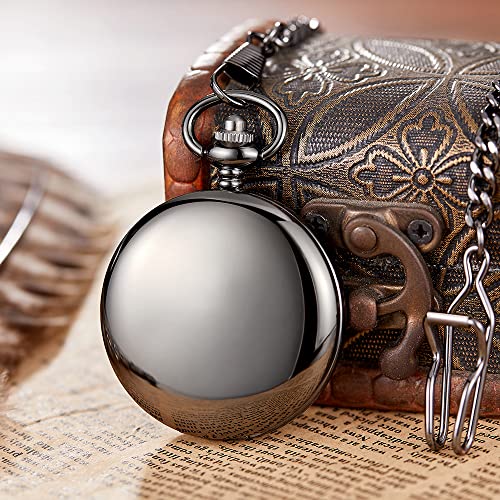Smooth Black Quartz Pocket Watch for Men