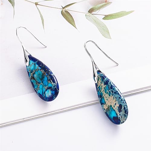 Stone Fishhook Dangle Drop Earrings