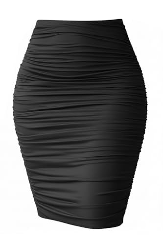 eoeoo Women High Waist Ruched Elegant Bodycon Stretch Midi Pencil Skirt