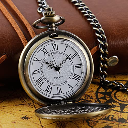 Large Decorative Flower Pattern White Roman Numeral Scale Quartz Pocke