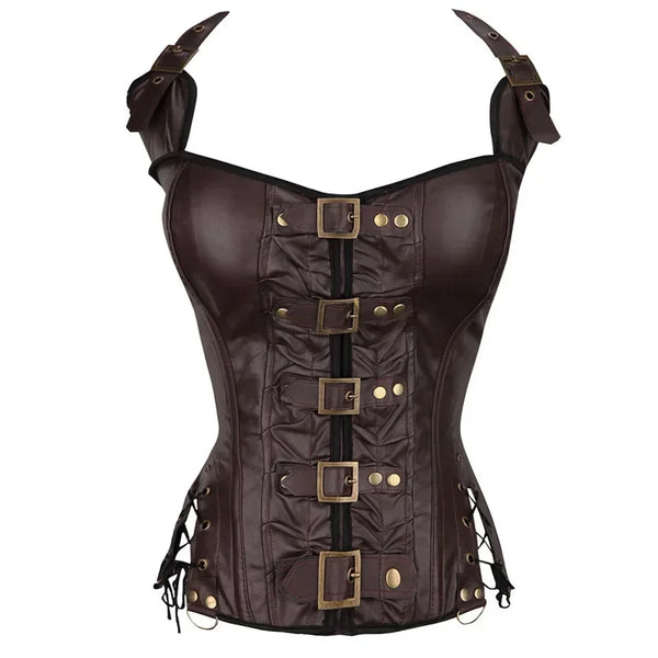 Halterneck Faux Leather Gothic Corset Top