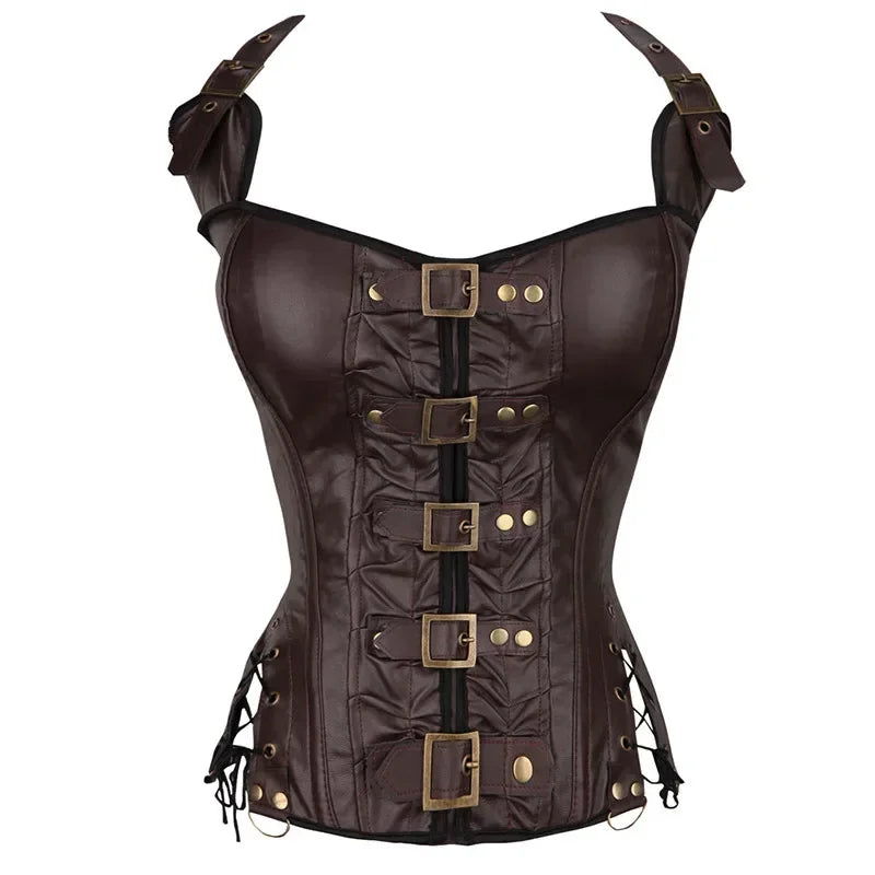 Halterneck Faux Leather Gothic Corset Top Main image