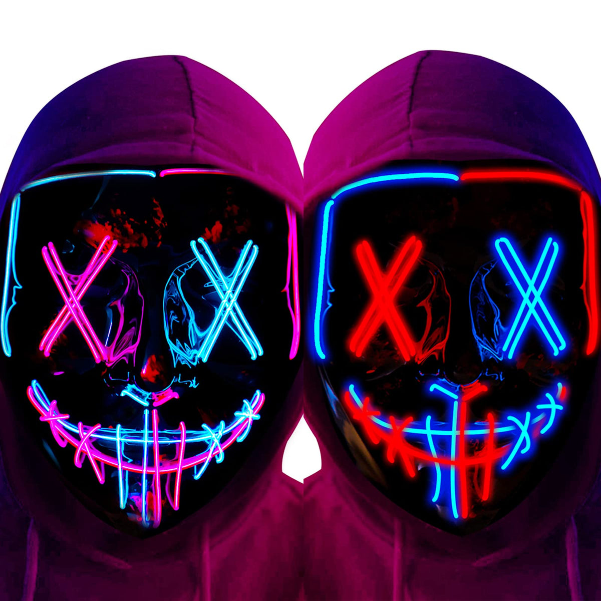 Poptrend Halloween Mask LED Light up Mask Scary mask for Festival Cosplay Halloween Costume Masquerade Parties,Carnival,Gift (2 PACK-B)