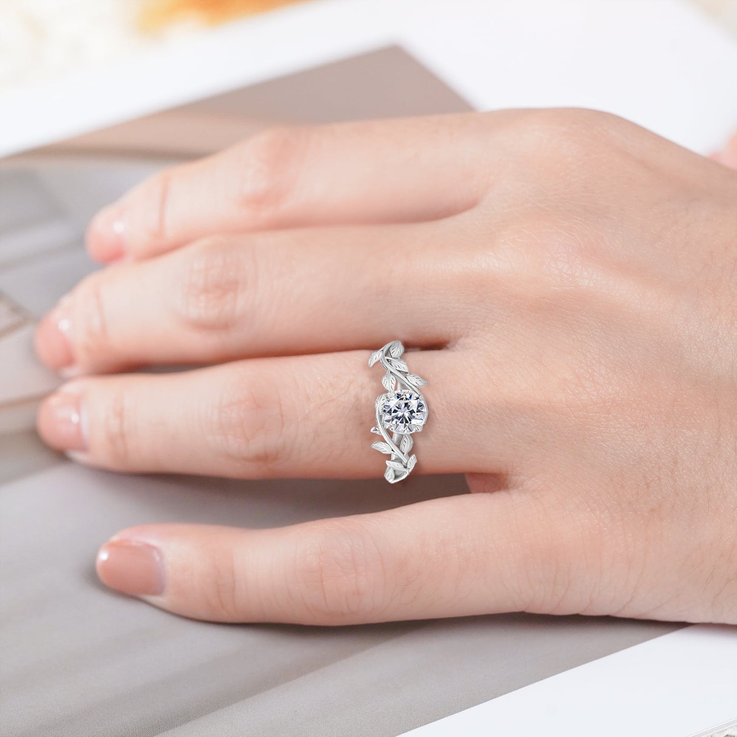 2 Carat Moissanite Boho Promise Engagement Ring 18K White Gold Plating