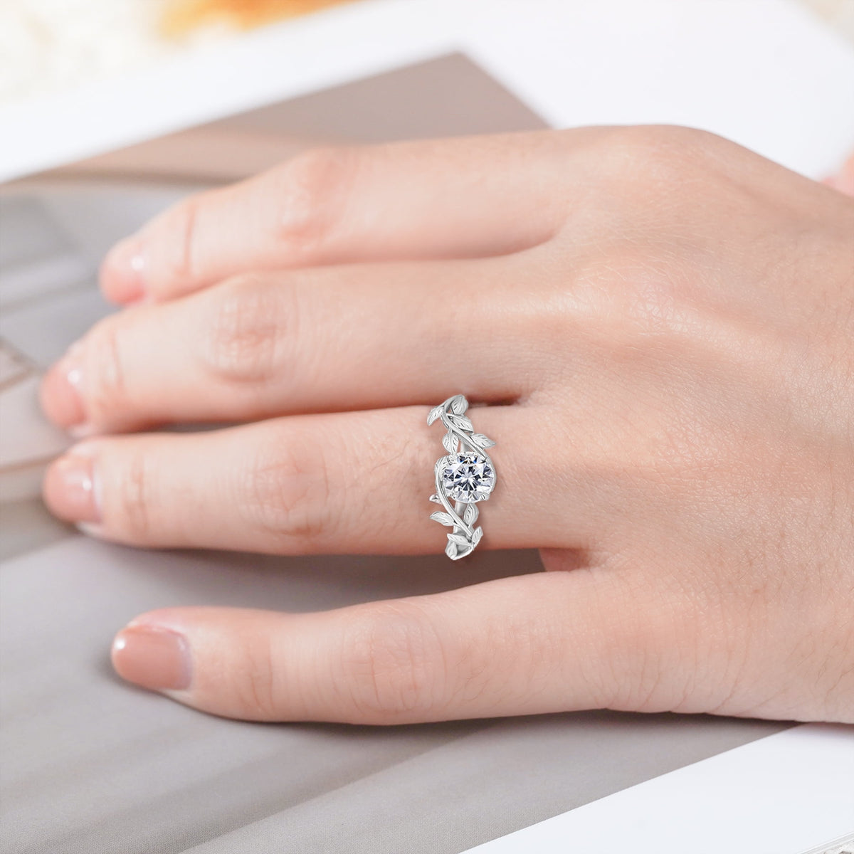 2 Carat Moissanite Boho Promise Engagement Ring 18K White Gold Plating