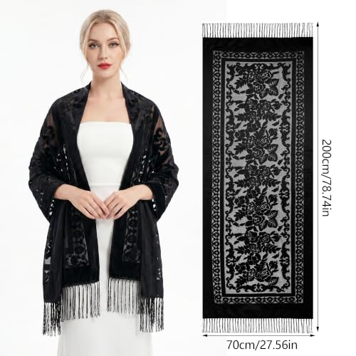 Sucrain Women Velvet Shawl and Wrap for Evening Dresses Wedding Soft Sheer Rose Scarf Shawl for Dress Accessories Winter