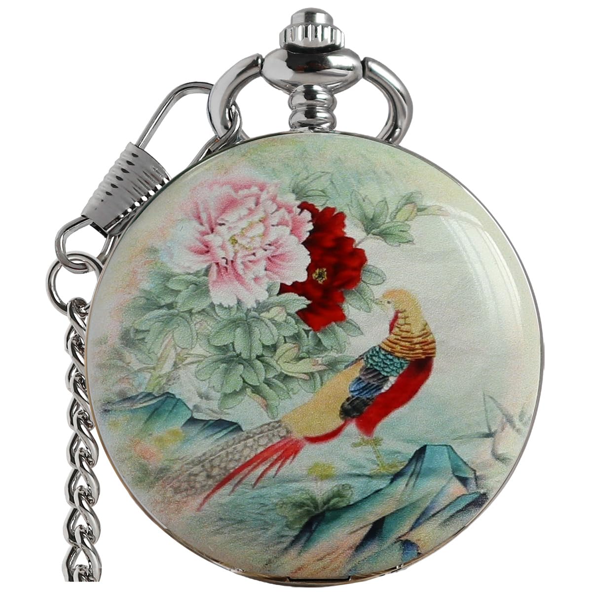 Vintage Floral Bird Manual Mechanical Pocket Watch for Men & Women - E