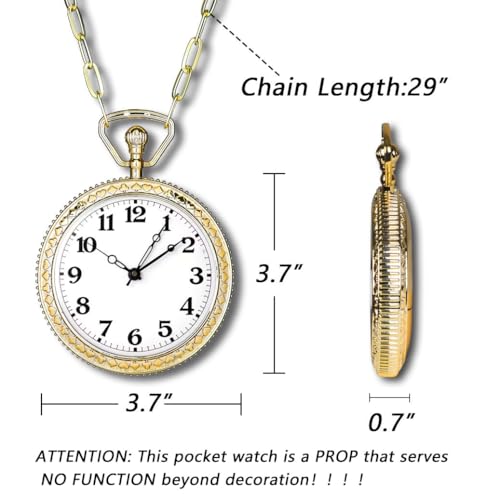 Honcloud 3.7 Inches Diameter Gold Prop Pocket Watch for Red Halloween Secondary image