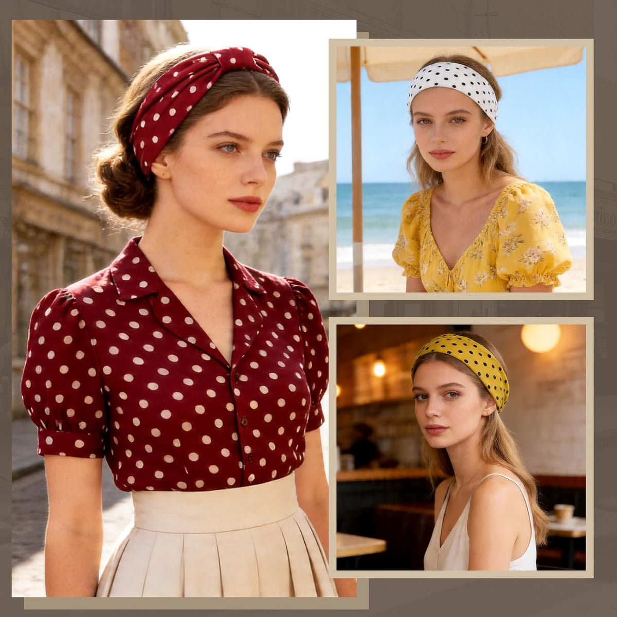 DOCILA Polka Dot Wide Headband for Women Non Slip Elastic Vintage Hairband