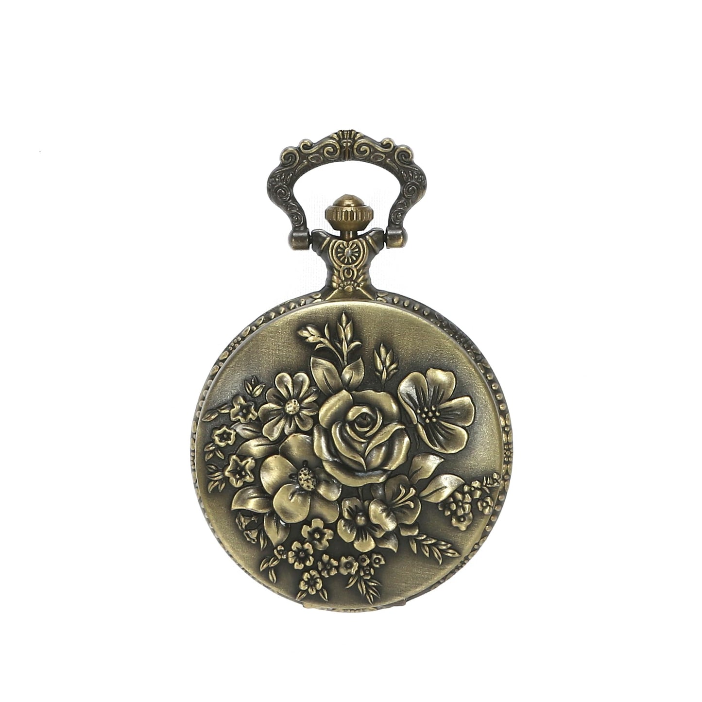 Retro Flower Openwork Cover Quartz Pocket Watch with Chain Half Hunter