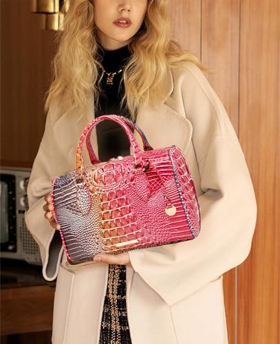 Crocodile-Embossed Top-Handle Shoulder Purse