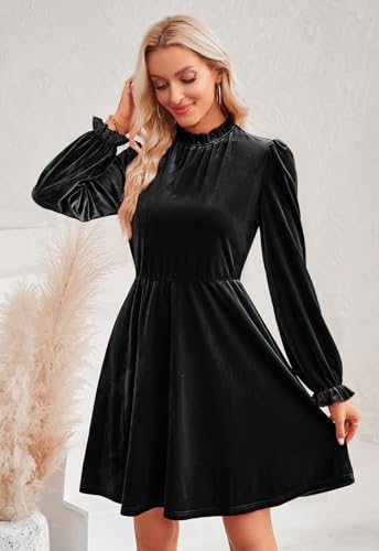 Jayscreate Women's Long Sleeve Winter Fall Wedding Guest Velvet Short Dress