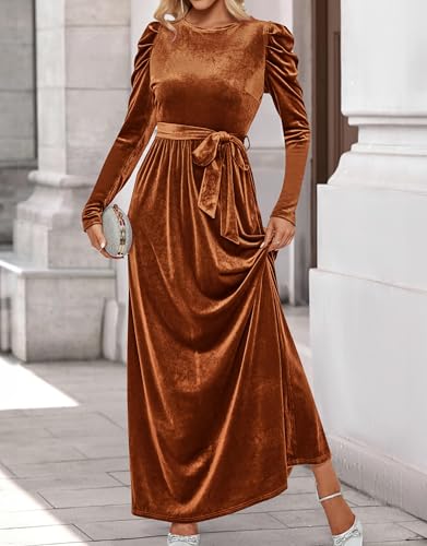 ZESICA Womens Winter Velvet Long Puff Sleeve Maxi Dress