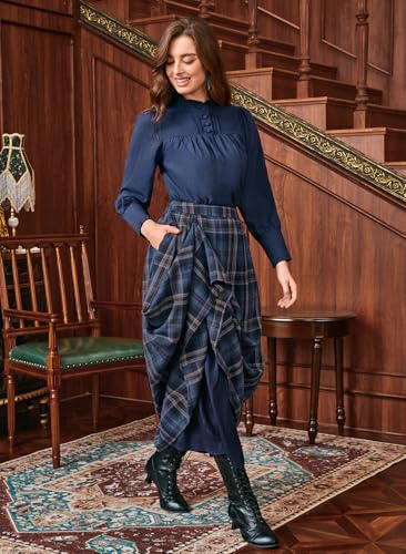 Scarlet Darkness Plaid Skirts for Women High Waist Layered Long Skirt