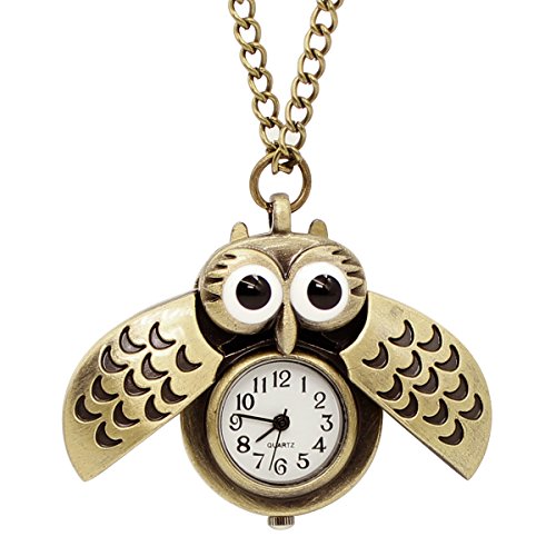 Vintage Cute Flying Owl Pocket Watch, Long Chain Sweater Pendant Neckl Main image