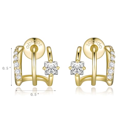 14K Gold Plated Illusion Stud Earrings for Women | Triple Huggie Hoop Earrings for One Hole| Trendy Simple Hypoallergenic Fashion Accessories Gold