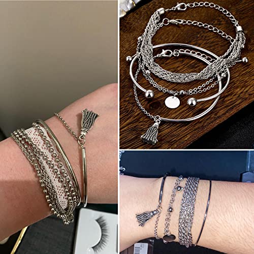 18-25 PCS(6 Pack) Boho Gold Silver Stackable Bracelets Set for Women