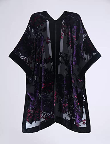 Women's Burnout Velvet Kimono Long Cardigan Cover Up Casual Outfit