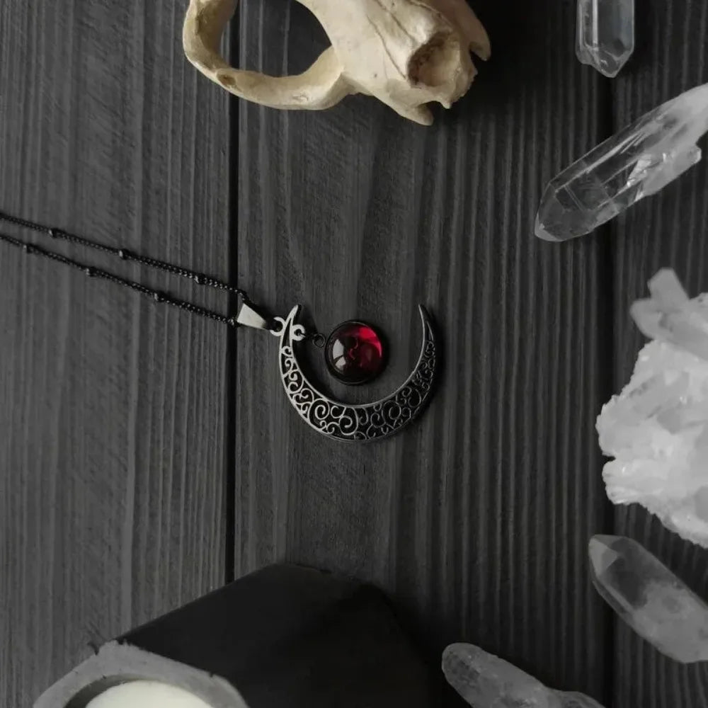 Magical Wiccan Gothic Blood Moon Amulet Necklace