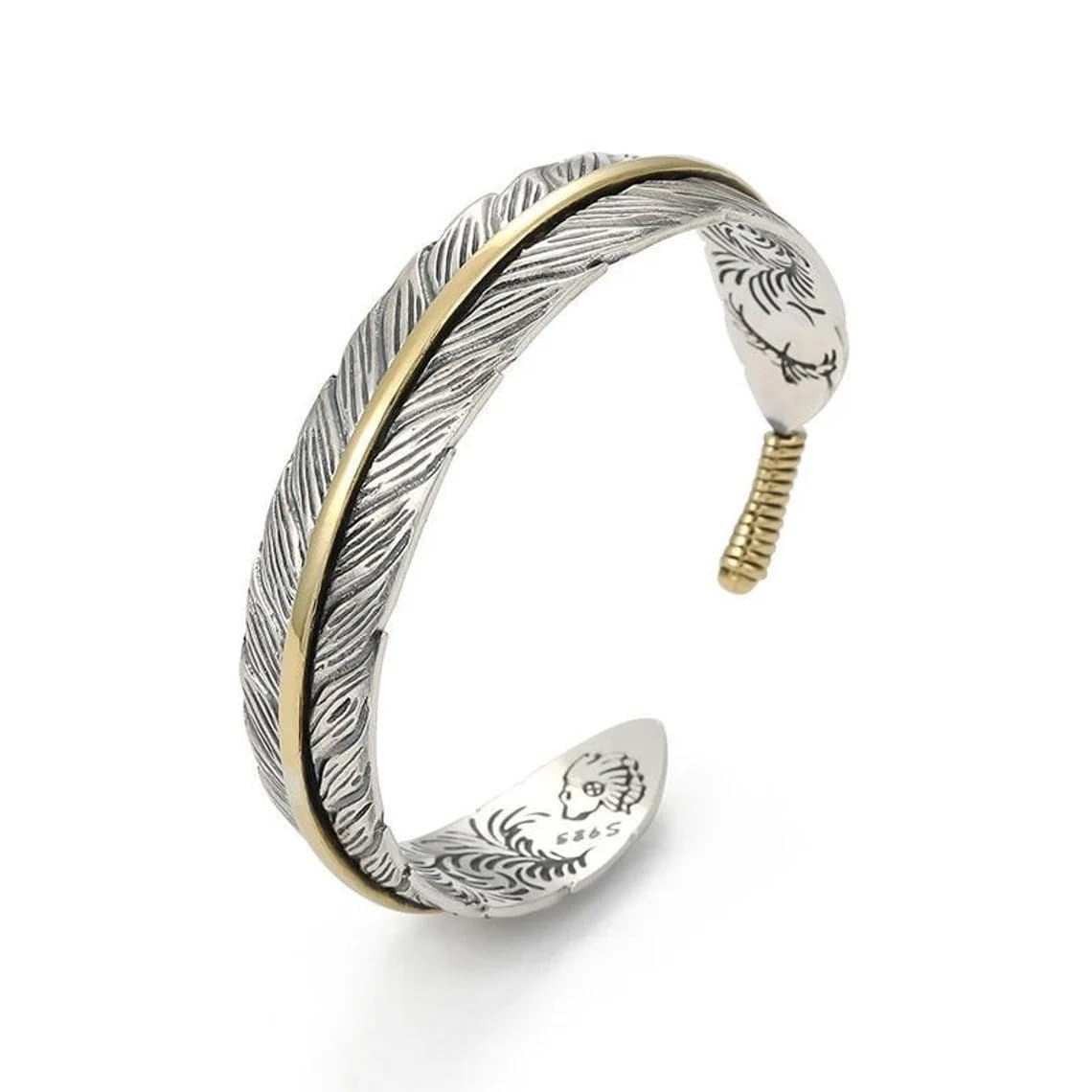 Yocoyee Vintage Feather Cuff Bracelet Lucky Hoop Feather Copper Bangle Simple Retro Adjustable Bracelet Jewelry for Men and Women
