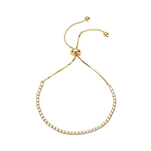 PAVOI Tennis Bracelets for Women, 14K Gold Plated Adjustable CZ Bracelet