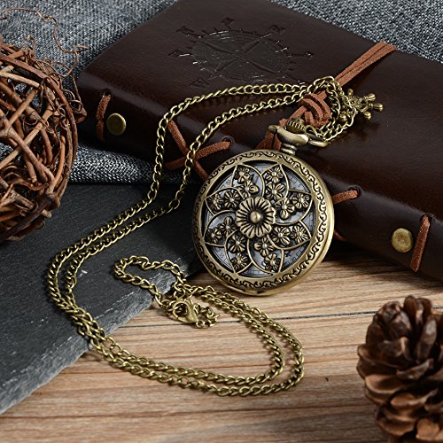 Antique Bronze Retro Hollow Rose Flowers Openwork Quartz Pocket Watch