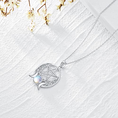 Sterling Silver Pentagram Necklace Triple Moon