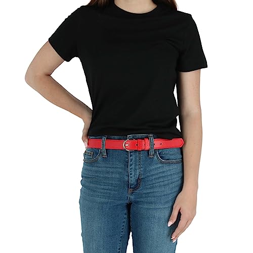 Ctm Women's Leather Dress Belt 1 1/8 Inch Silver Buckle