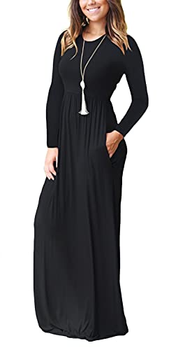 AUSELILY Womens Long Sleeve Maxi Dress Casual Empire Waist with Pockets