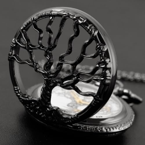 Pocket Watch Hollow Tree of Life Design Roman Numerals Customizable Qu