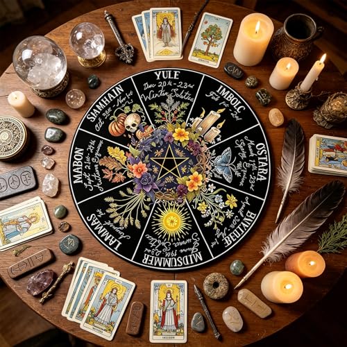 RIVEENY Wheel Of The Year Wall Hanging，12"Wheel Of The Year Wood Sign, Sabbats Pagan Witch Sign, Wiccan Holidays, Wicca Calendar, Yule Altar, Celestial Sign (GJ017)