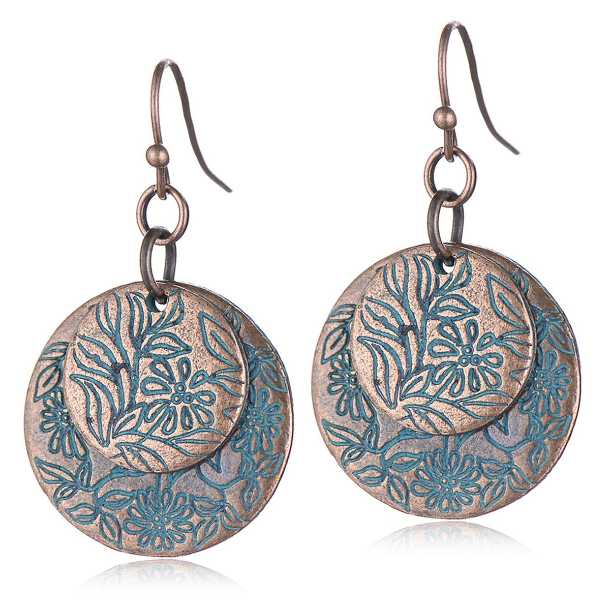 Vintage Bronze Spiral Leaf Hoop Boho Earrings