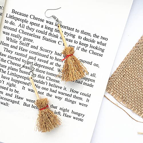 Cute Broom Earrings Witch's Flying Straw Broom handmade Funny Earrings for Women Jewelry