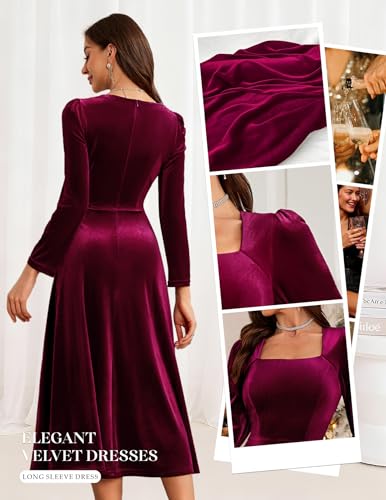 BeryLove Women Velvet Dress Cocktail Party Evening Dresses Long Sleeve Wedding Guest Formal Dresses