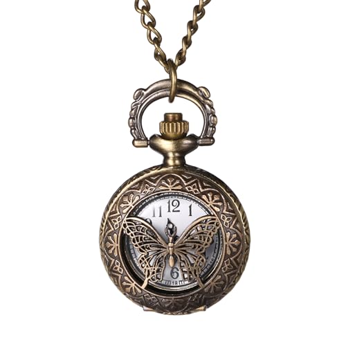 Hollow Butterfly Pocket Watches: Women's Bronze Vintage Analog Quartz