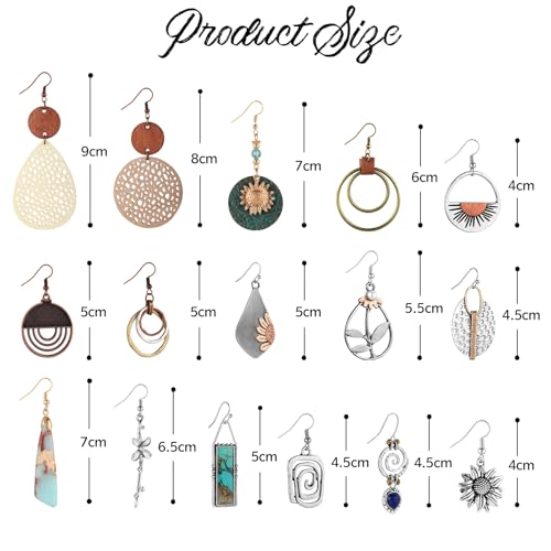 16 Pairs Earrings for Women Trendy, Funtopia Boho Dangle Earrings for Women