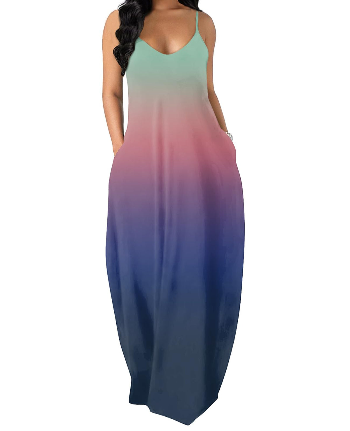 OFEEFAN Women's Maxi Dresses Summer Spaghetti Strap Dress with Pockets
