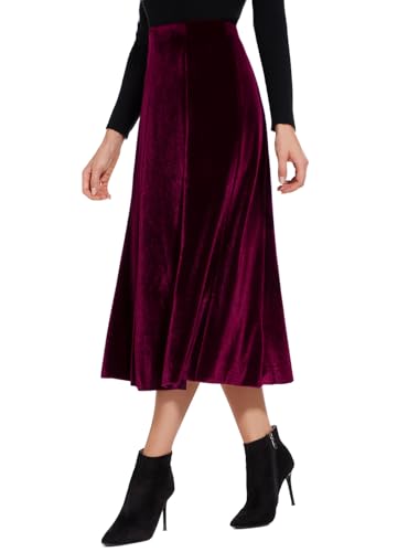 Women’s Elegant Vintage Velvet Midi Skirt Flowy 8-Panel Design