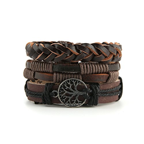 HZMAN Genuine Leather Tree of life Bracelets for Men Women