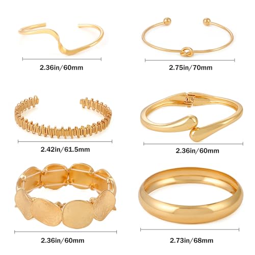ILGANT Gold Bangle Bracelets for Women Gold Plated Chunky Cuff Bangle Bracelet Stackable Multi Layer Bangles Fashion Jewelry Set