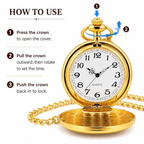 Smooth Vintage Gold Pocket Watch with Chain