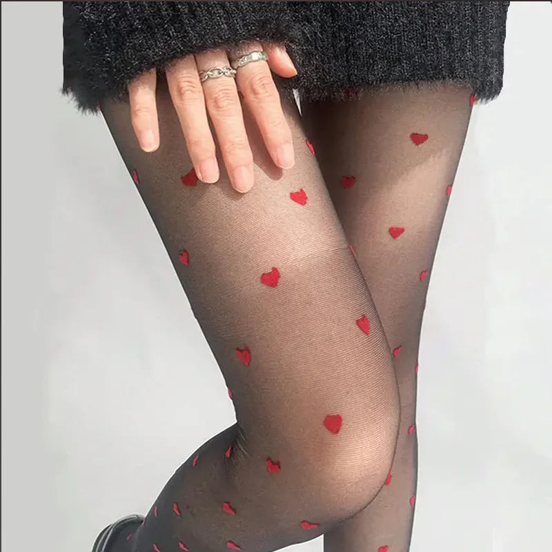 Ultra-Thin Heart Dot Pattern Black Stockings Secondary image