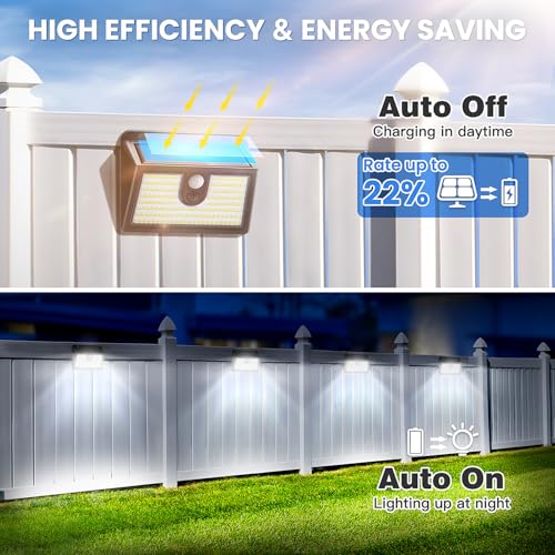 [6 Packs] Solar Motion Sensor Outdoor LED Light for Outside Walking dog Fence Backyard Deck Garde...