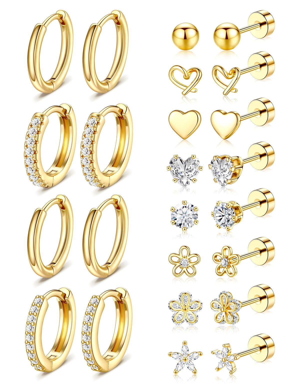 Hypoallergenic Gold Stud Earrings for Women - 14k Gold Plated Surgical Stainless Steel Earrings